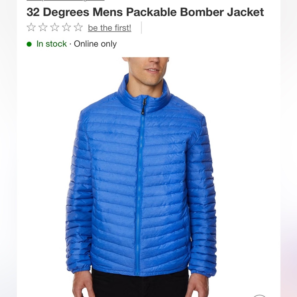 32 Degrees Men's Vibrant Blue Puffer Jacket